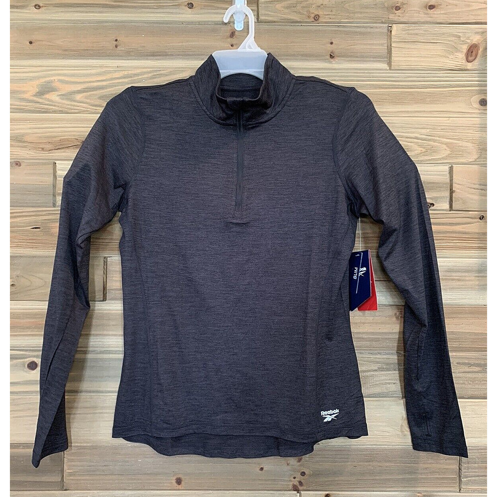 REEBOK ALL AROUND HALF ZIP Black Slim Fit Pullover Athletic Jacket Women's Sz L